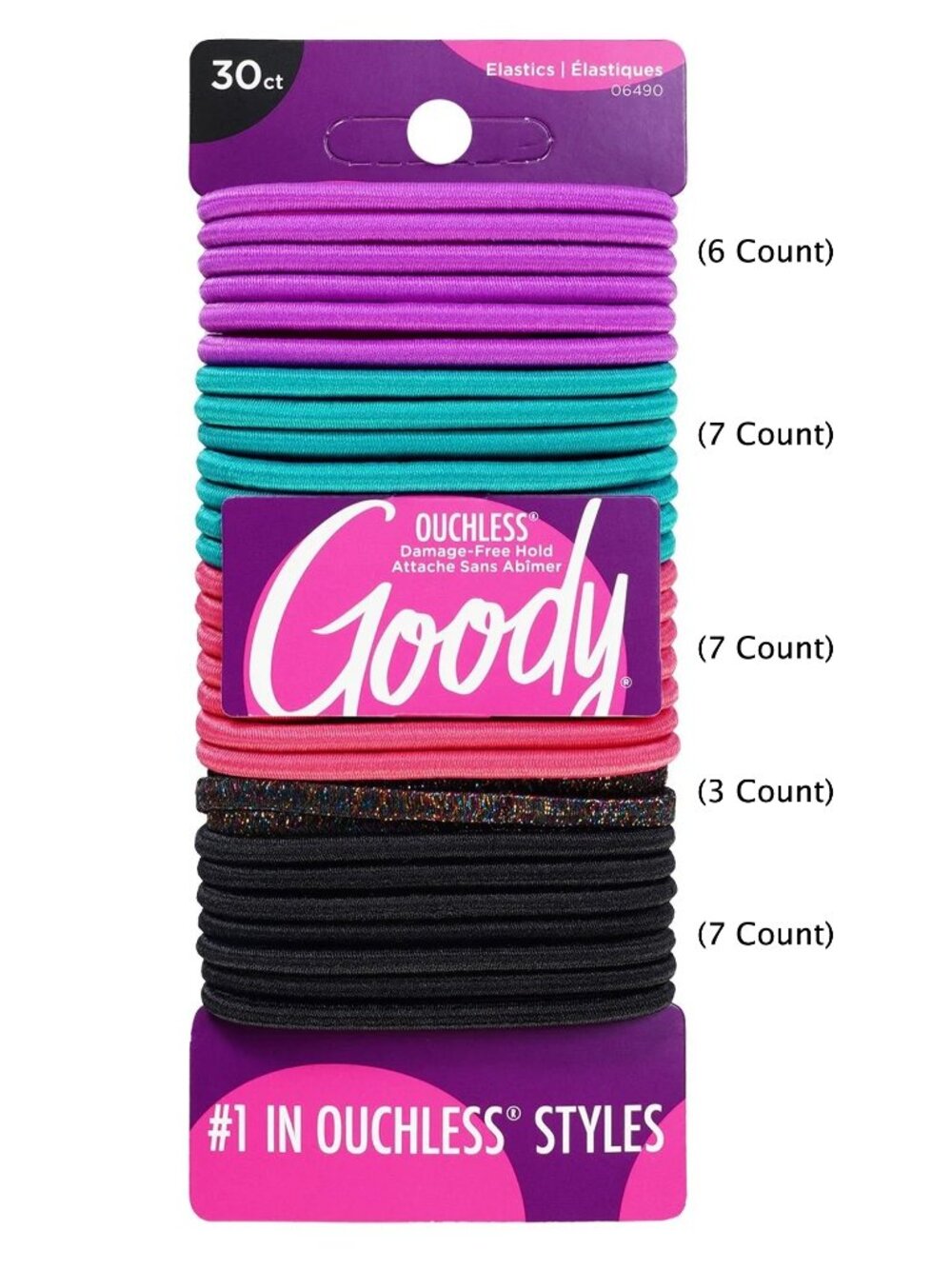 GOODY Ouchless Elastics Hair Ties - 4MM (Medium-Thick Hair) Glitter Glam, 30 Ct
